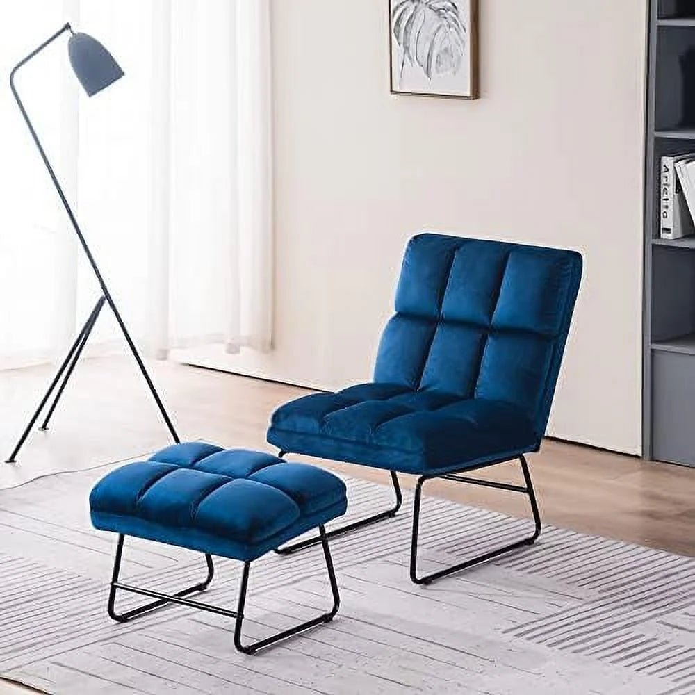 Yellow Velvet Accent Chair with Ottoman Y797653