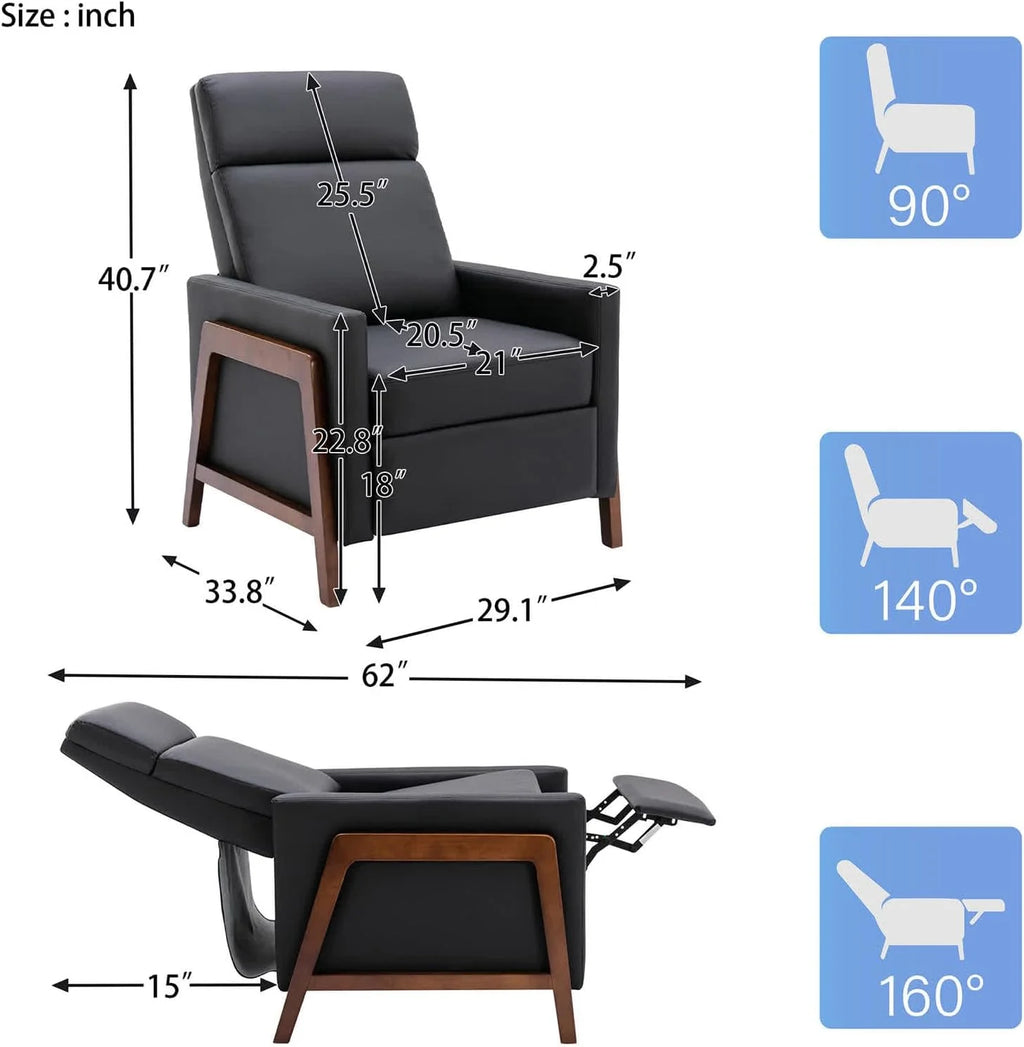 Black PU Leather Recliner Chair with Thick Cushion Z539334