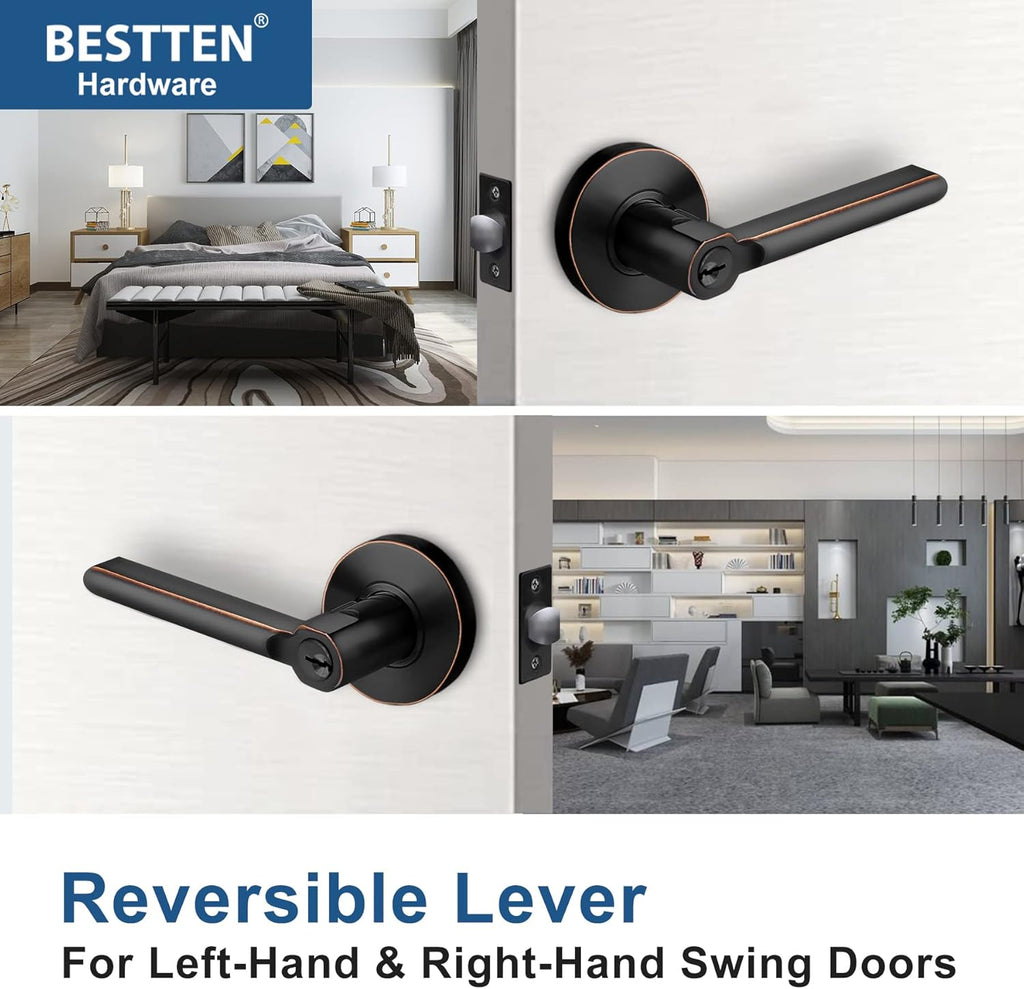 [2 Pack] Oil Rubbed Bronze Keyed Alike Entry Door Lever Set with Lock D115331