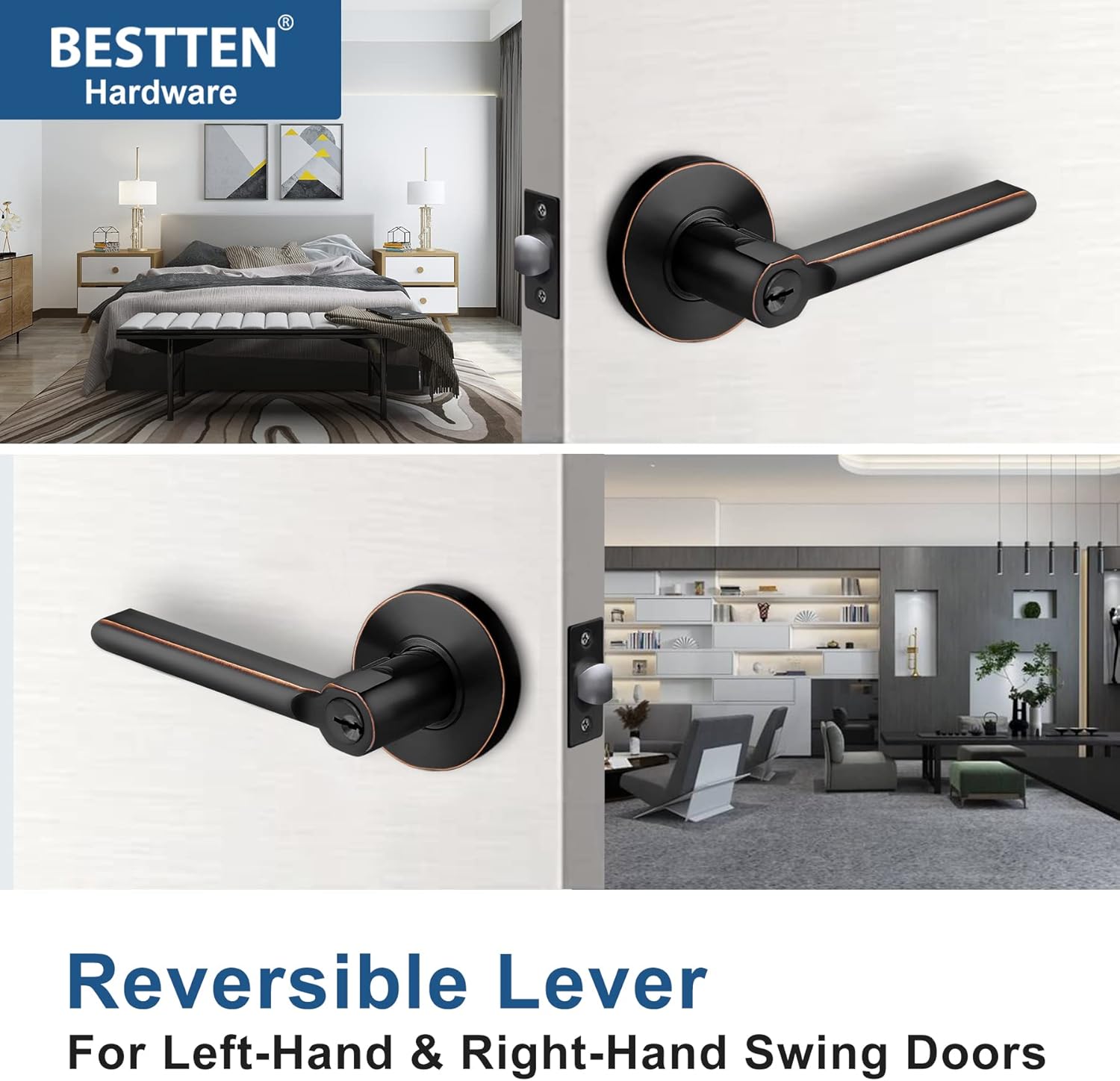 [2 Pack] Oil Rubbed Bronze Keyed Alike Entry Door Lever Set with Lock D115331