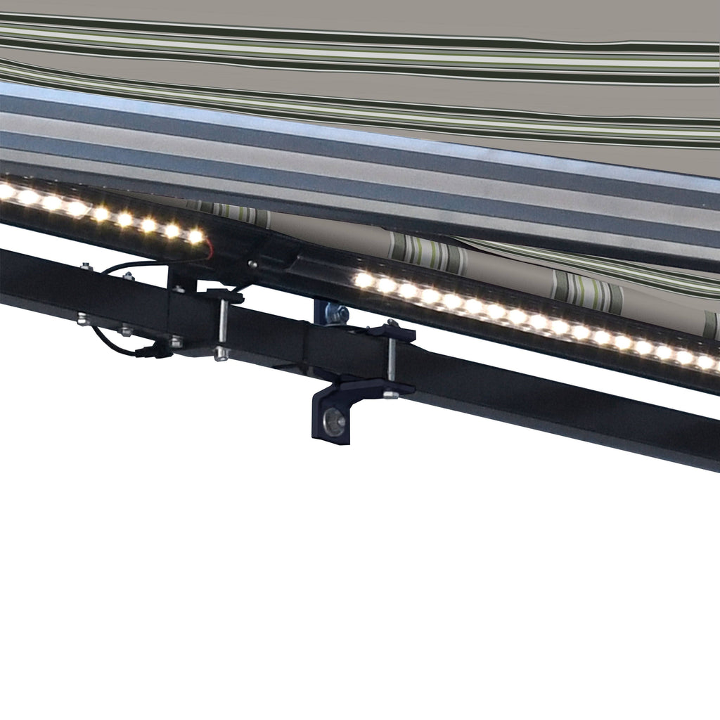 Motorized LED 12 x 10 ft. Half Cassette Retractable Awning Multi-Stripe Green V387086