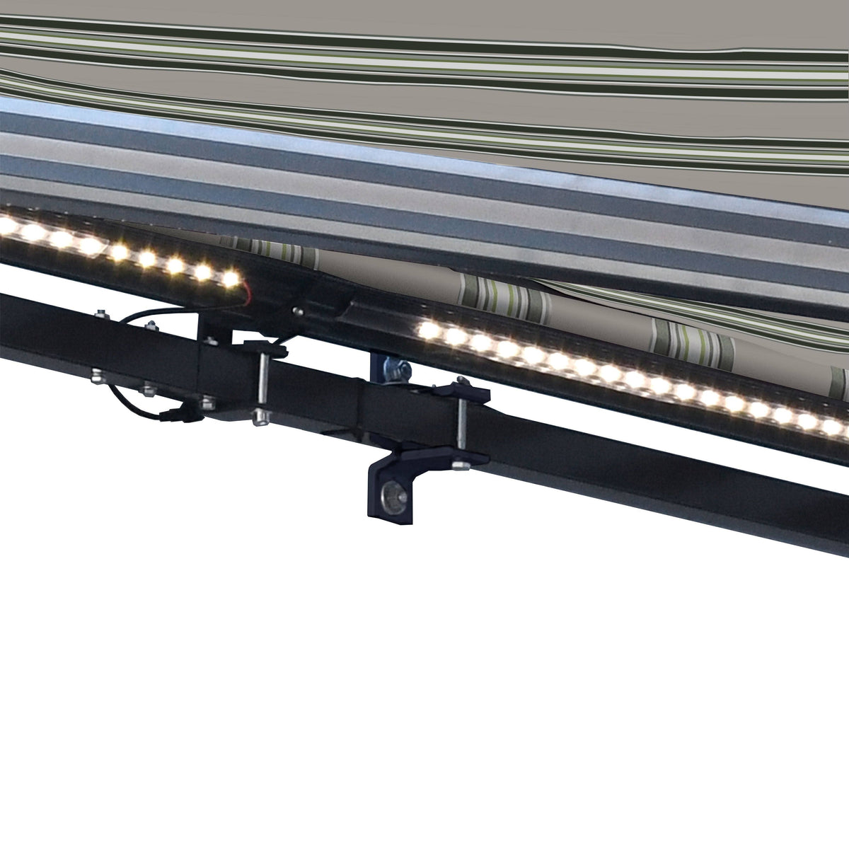 Motorized LED 12 x 10 ft. Half Cassette Retractable Awning Multi-Stripe Green V387086