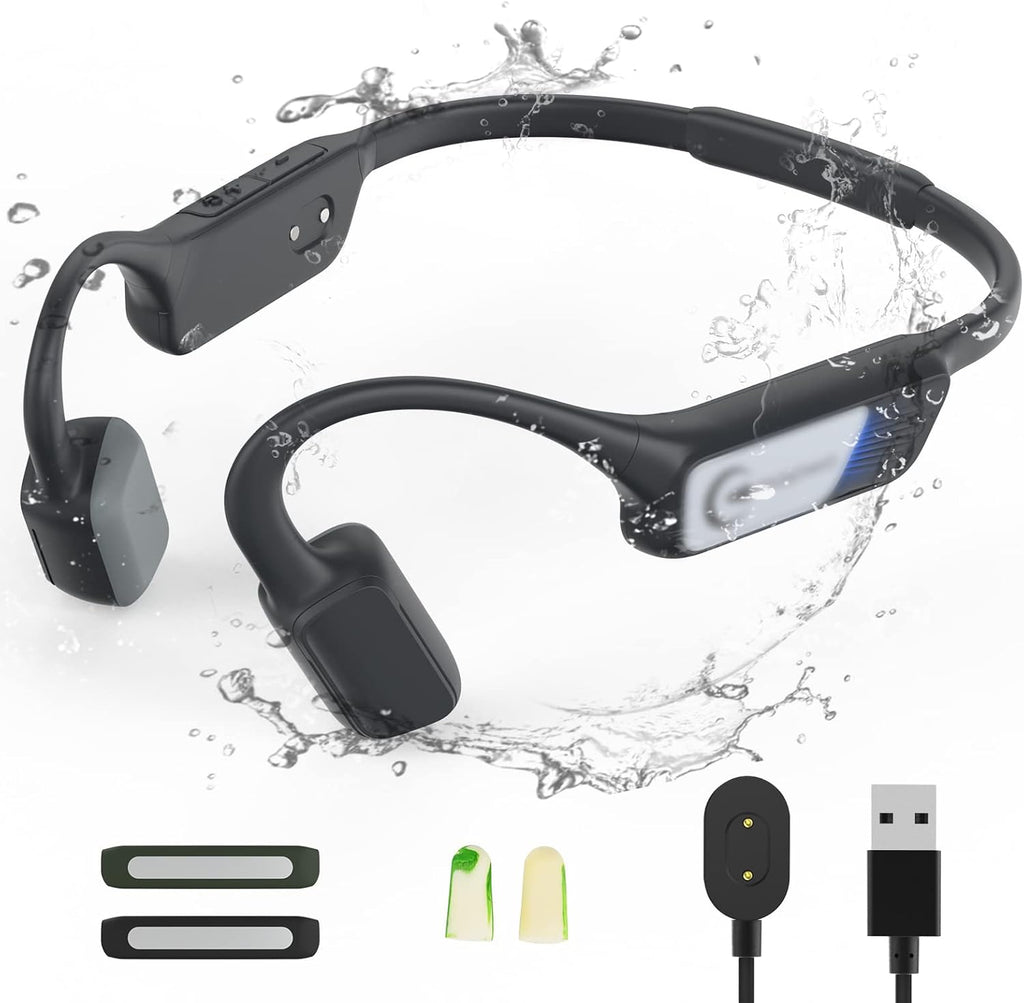 Bone Conduction Wireless Bluetooth Open-Ear Headphones with Mic, IP67 Waterproof Earphones (Grey) F19978