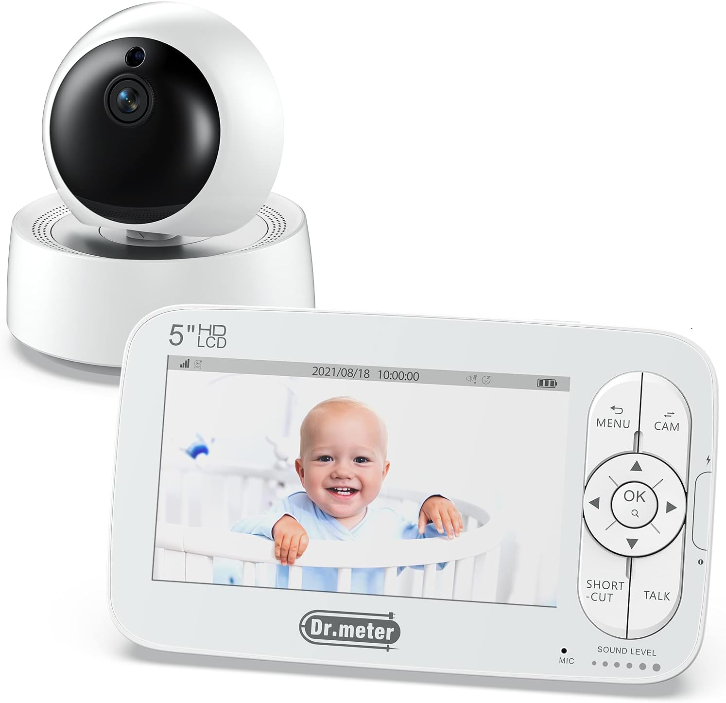 Baby Monitor with 5 LCD Screen, 720p HD, Remote PTZ, Two-Way Talk, Infrared Night Vision U72532