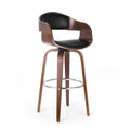 Midnight Black and Walnut Upholstered Swivel Barstool V30016