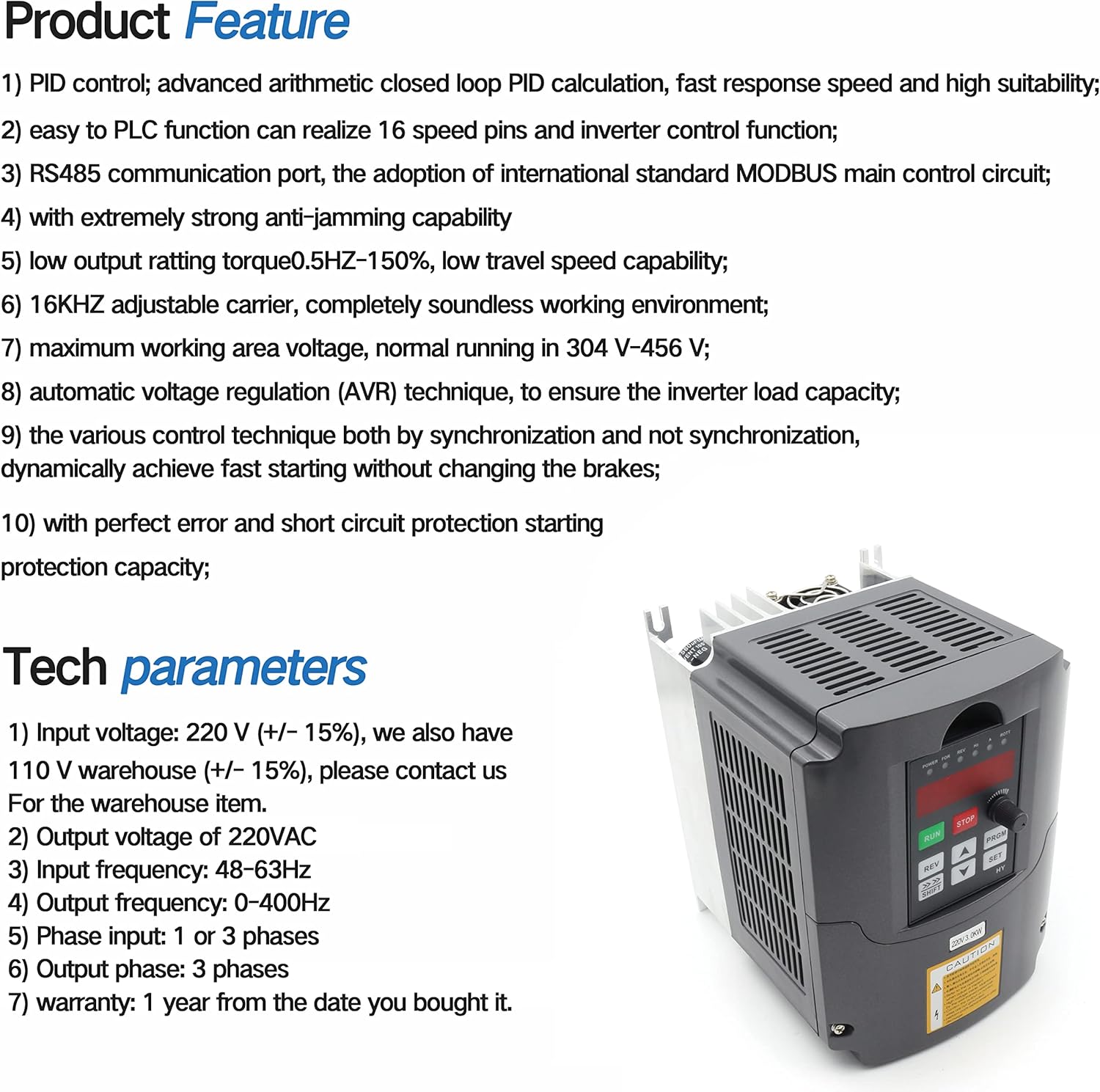Variable Frequency Drive 220V 3KW 400Hz 13A Single Phase Input, 3 Phase Output Y217707
