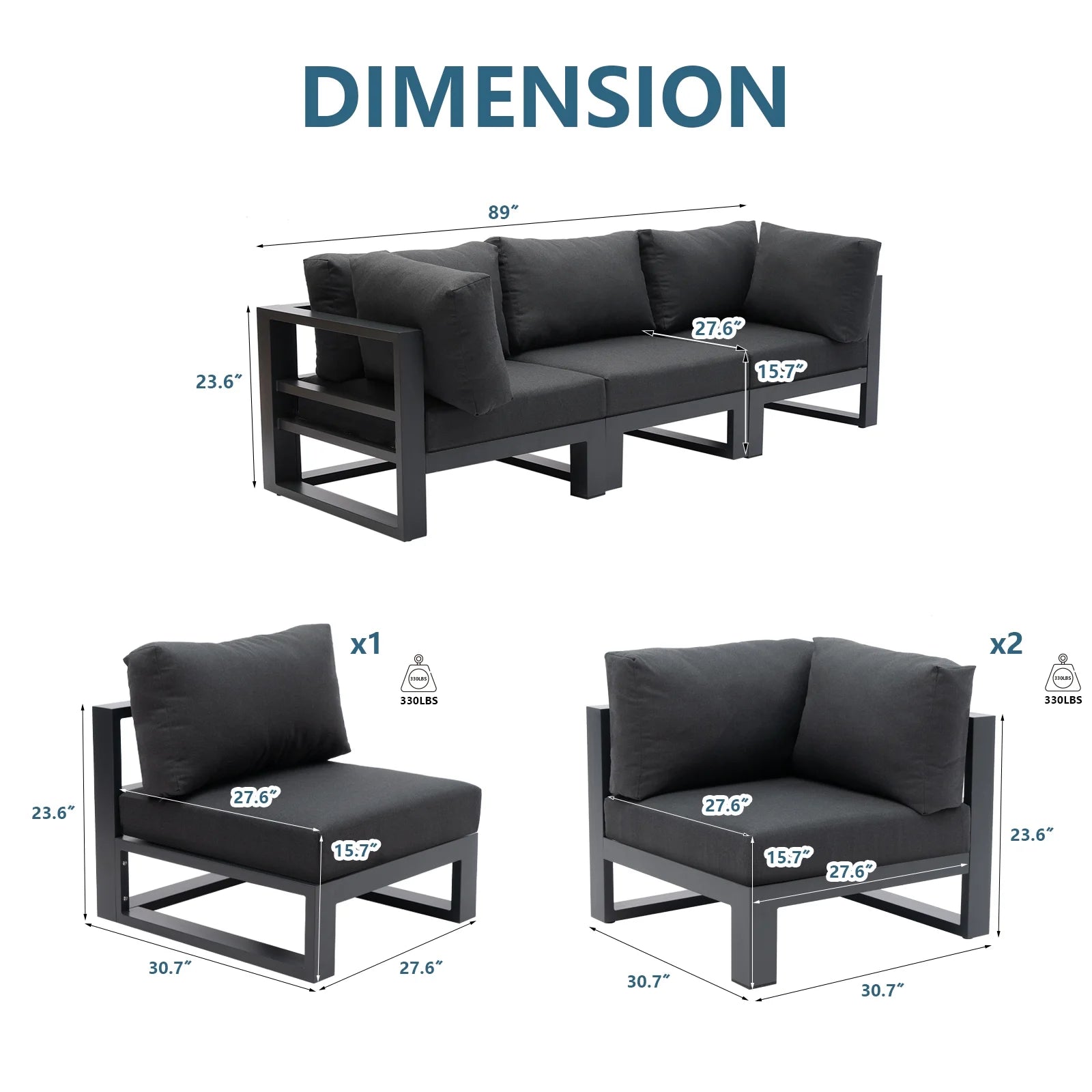 Grey 3 Seater Outdoor Sectional Sofa Set W659569