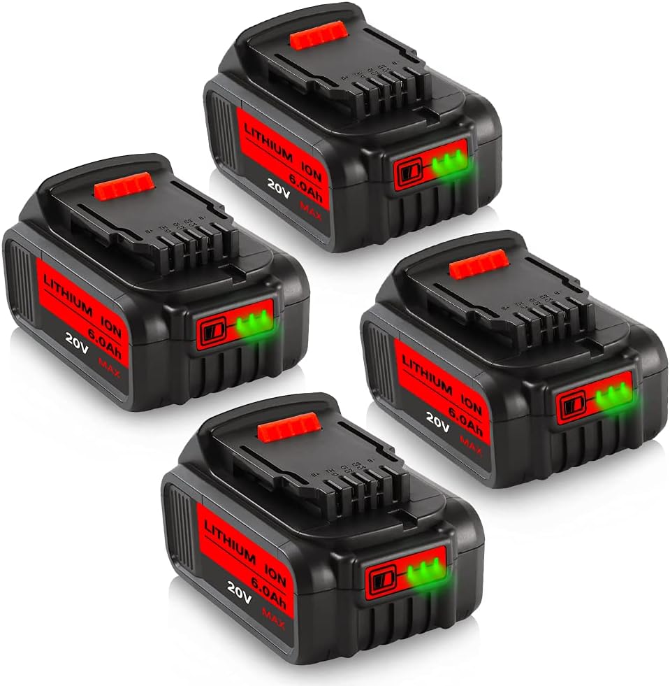 4Pack 6.0Ah 20V DCB206 Battery Replacement for Dewalt 20V Max XR Cordless Tools B5671