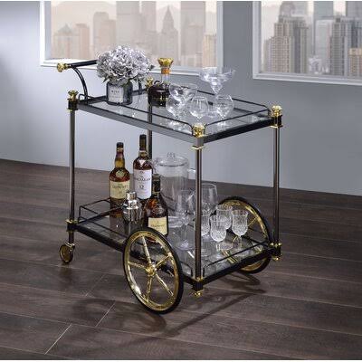 Black/Gold Clear Glass Kitchen Cart A26066