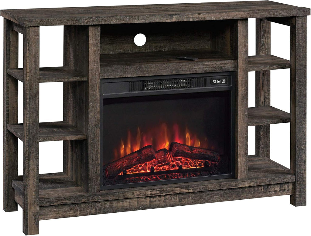 Entertainment Fireplace Credenza, Carbon Oak Finish C94202