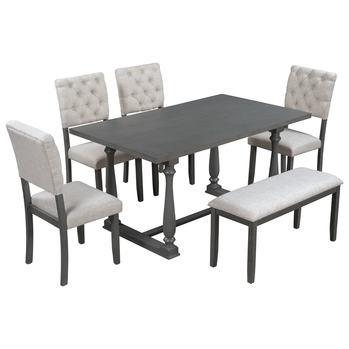 Rectangular Dining Table Set with Bench and 4 Upholstered Chairs T847989