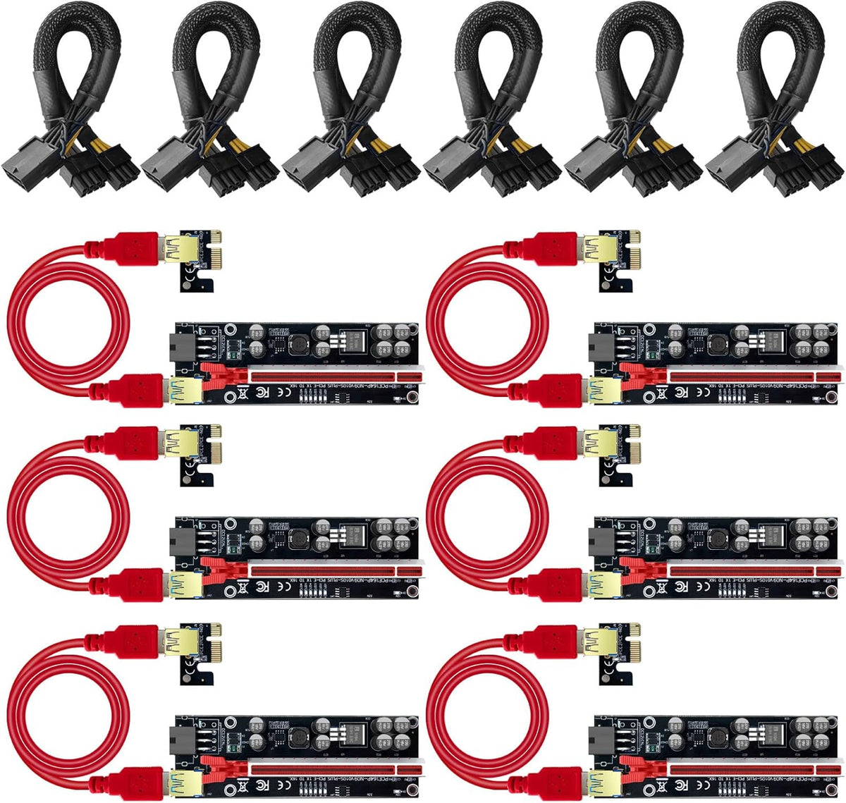 12Pcs PCIE Riser and 16AWG PCIE Splitter Set W897