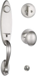 Double Door Handleset Brushed Nickel Finish Keyed Entry Handle and Dummy Handleset Set F56219