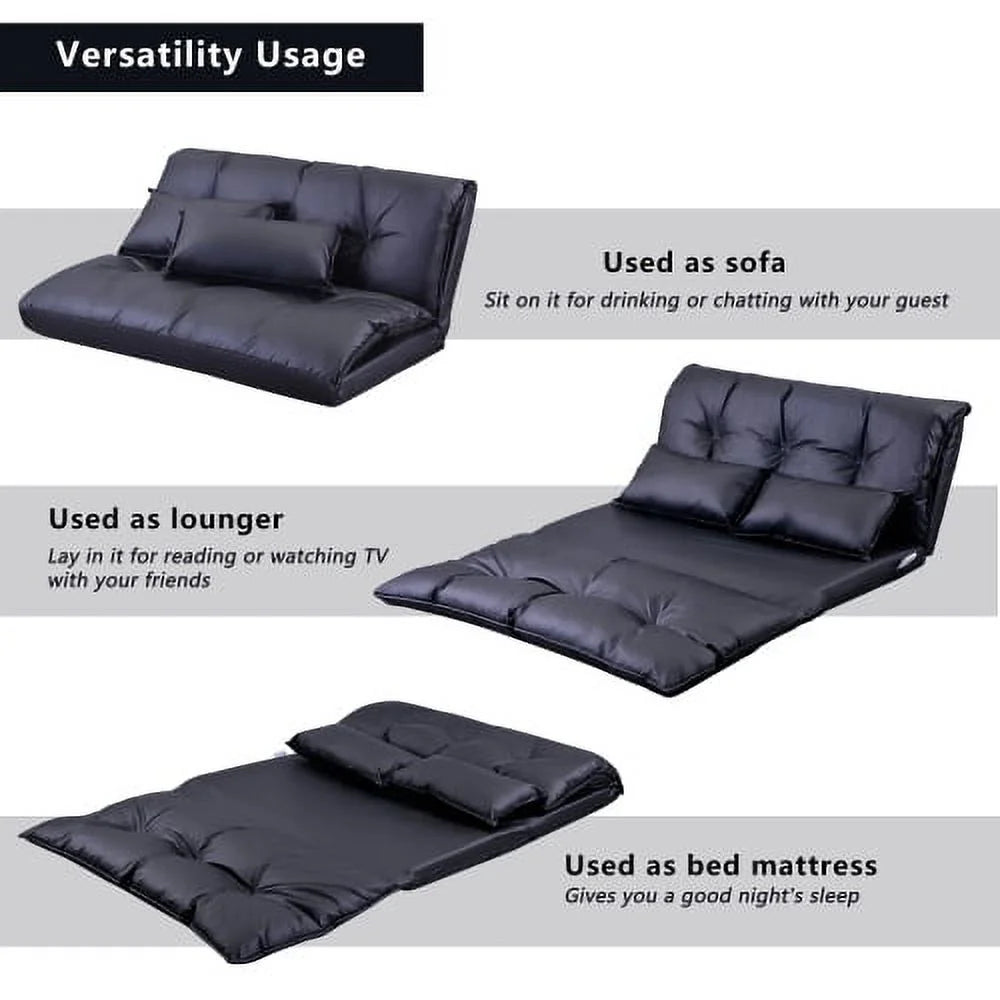 Adjustable Folding Futon Sofa with Two Pillows C233487