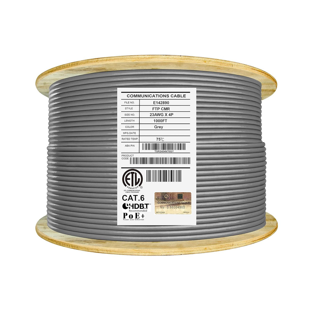 Cat6 Shielded Riser 1000ft F/UTP 23AWG Solid Bare Copper 550MHz Bulk Ethernet Cable Reel Orange N673585