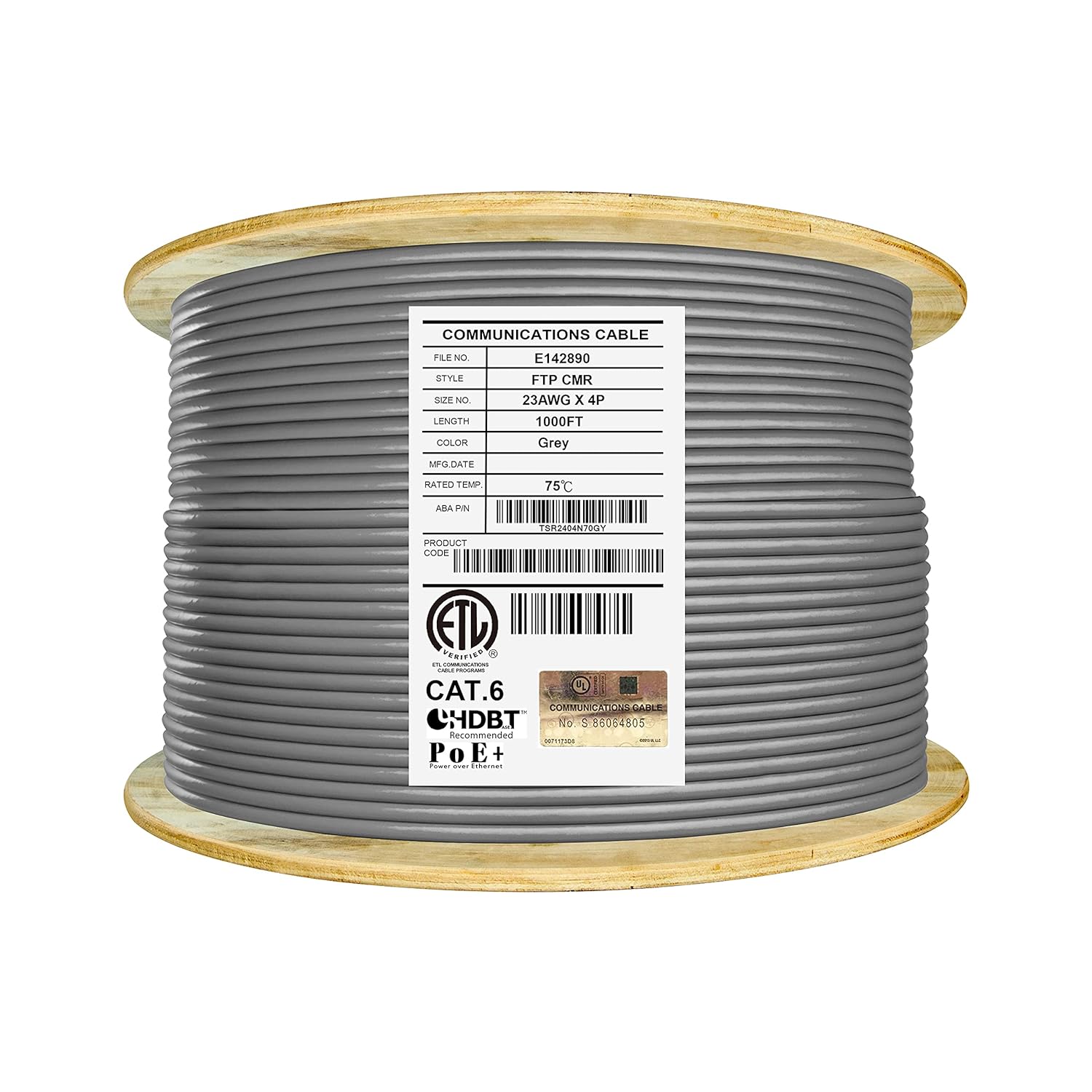 Cat6 Shielded Riser 1000ft F/UTP 23AWG Solid Bare Copper 550MHz Bulk Ethernet Cable Reel Orange N673585