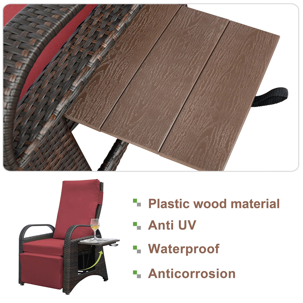 Red Rattan Reclining Armchair with Flip Table L220