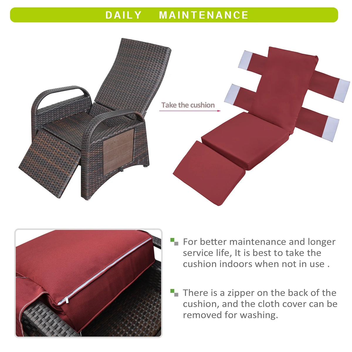 Red Rattan Reclining Armchair with Flip Table L220