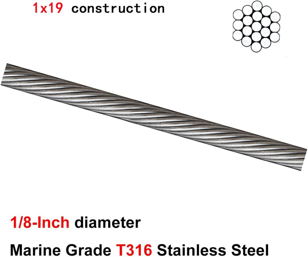 1/8" 1x19 Stainless Steel Wire Rope 500ft R9451
