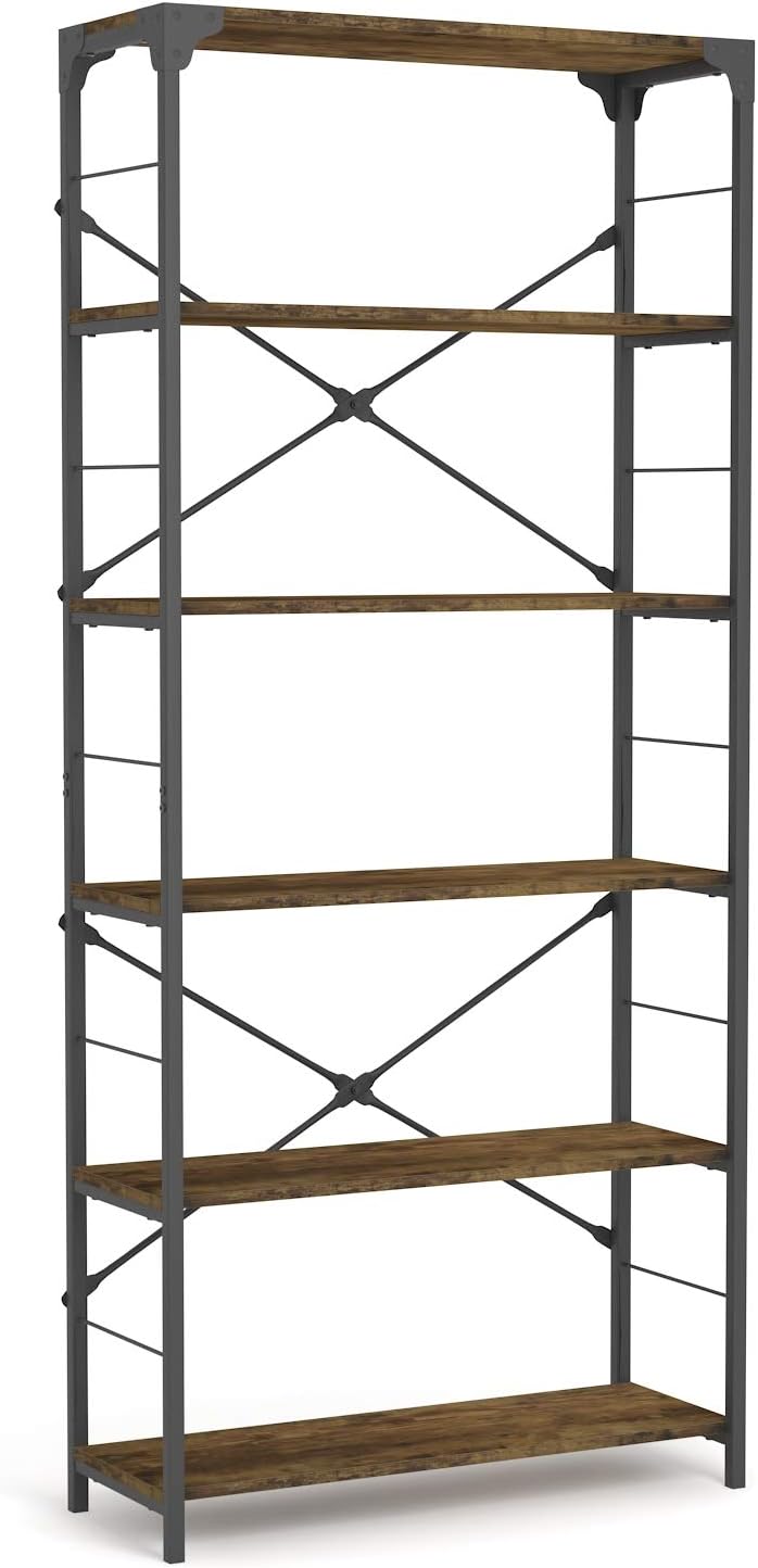 6-Tier Black Tall Open Shelf Bookcase H195052