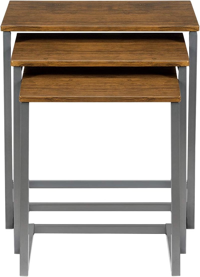 Walnut Nesting End Table, 3pcs Stacking Coffee Table with Metal Frame D453