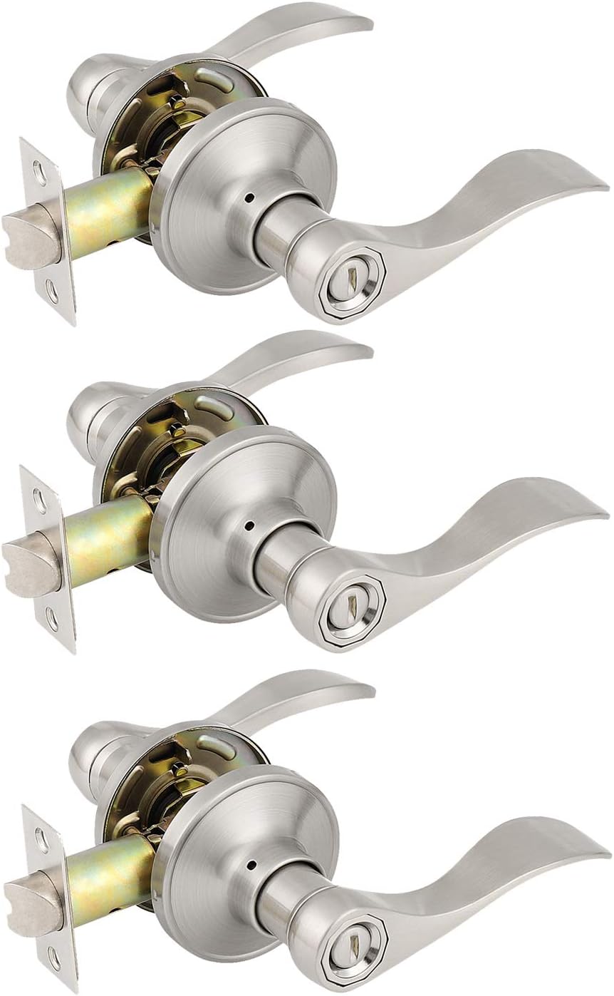 8 Pack Keyless Privacy Door Levers in Satin Nickel A1338