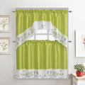 Green Embroidered 3-Piece Kitchen Curtain Tiers & Swag Set, 58x36 & 28x36 inches A4254