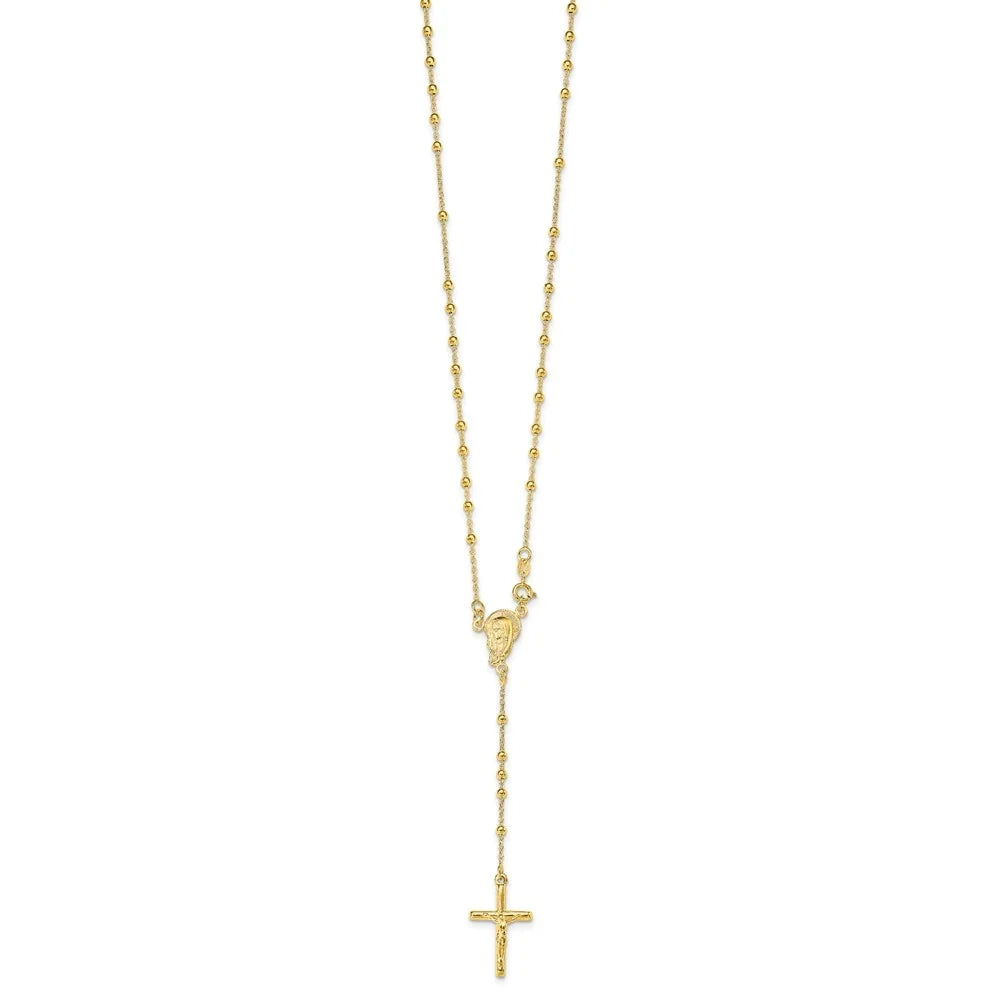 925 Sterling Silver Gold-plated Bead Rosary 18inch Necklace Z56296