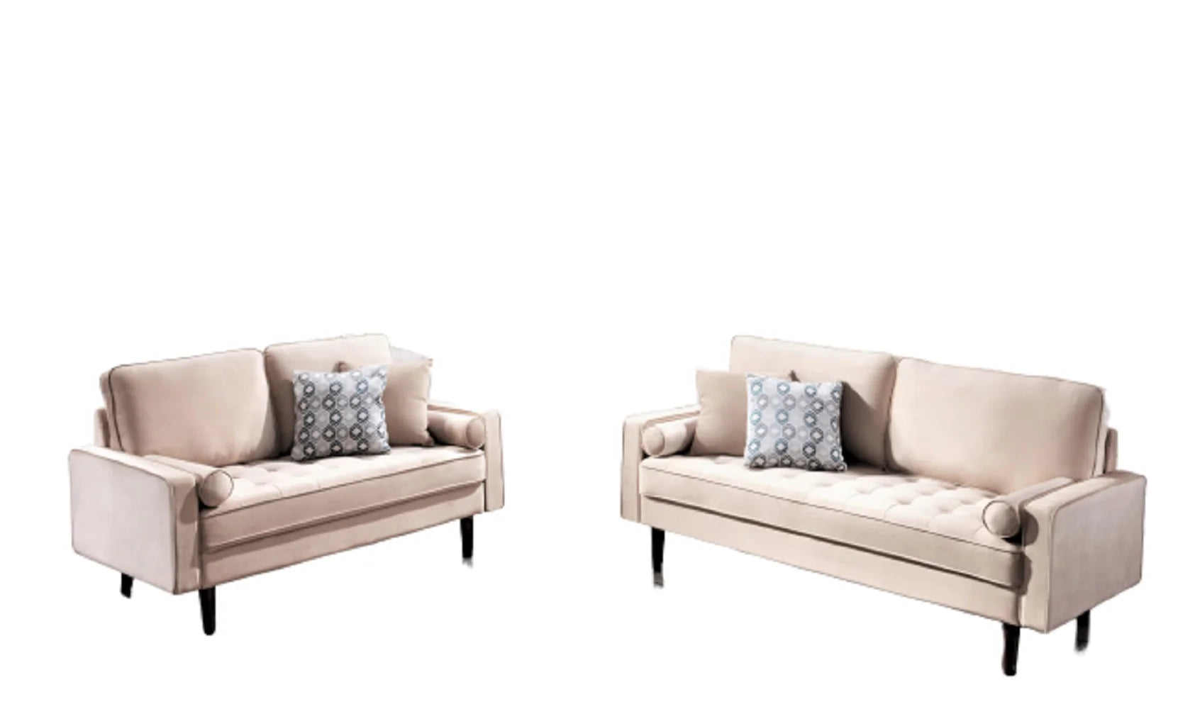 Beige Velvet Sofa Loveseat 2Pcs Set L352