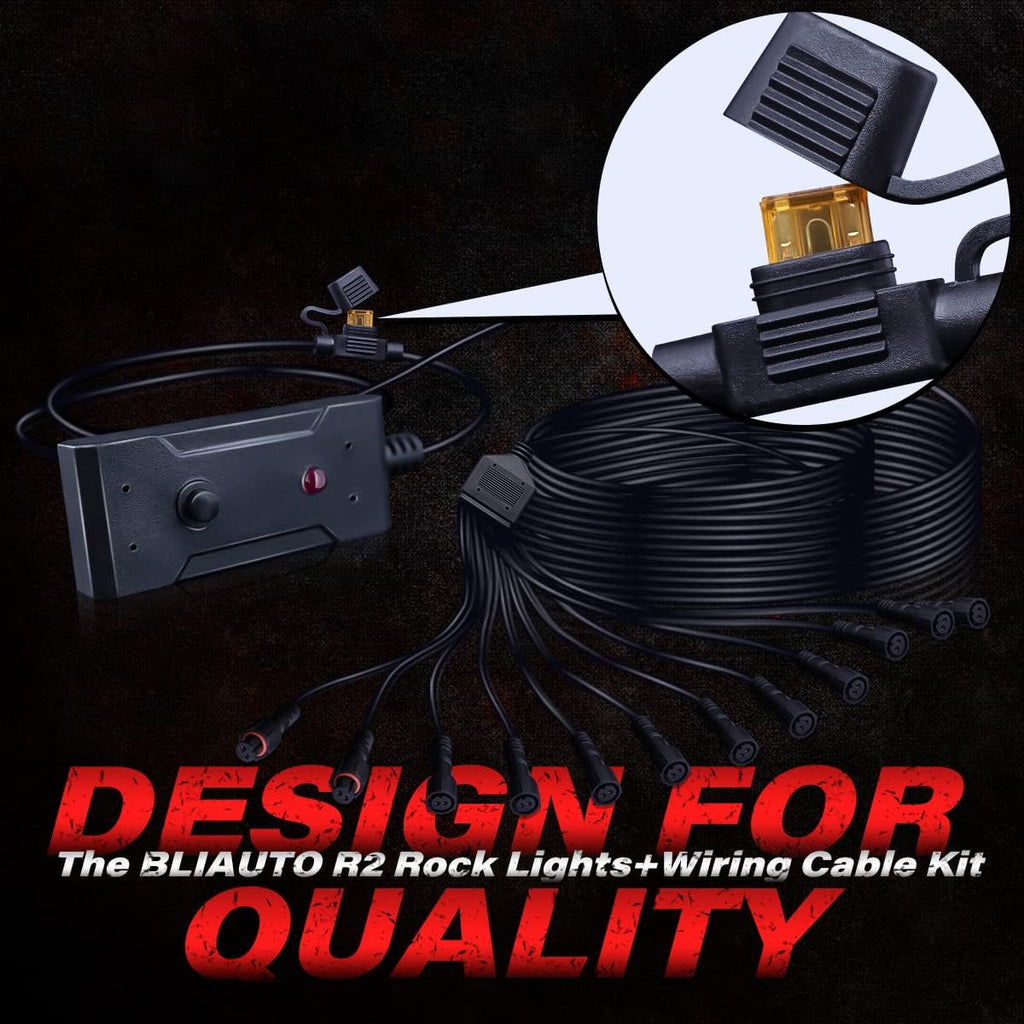 White LED Rock Lights Kit with 21ft Wiring Harness, 4PCS Waterproof, 12V~32V DC K387