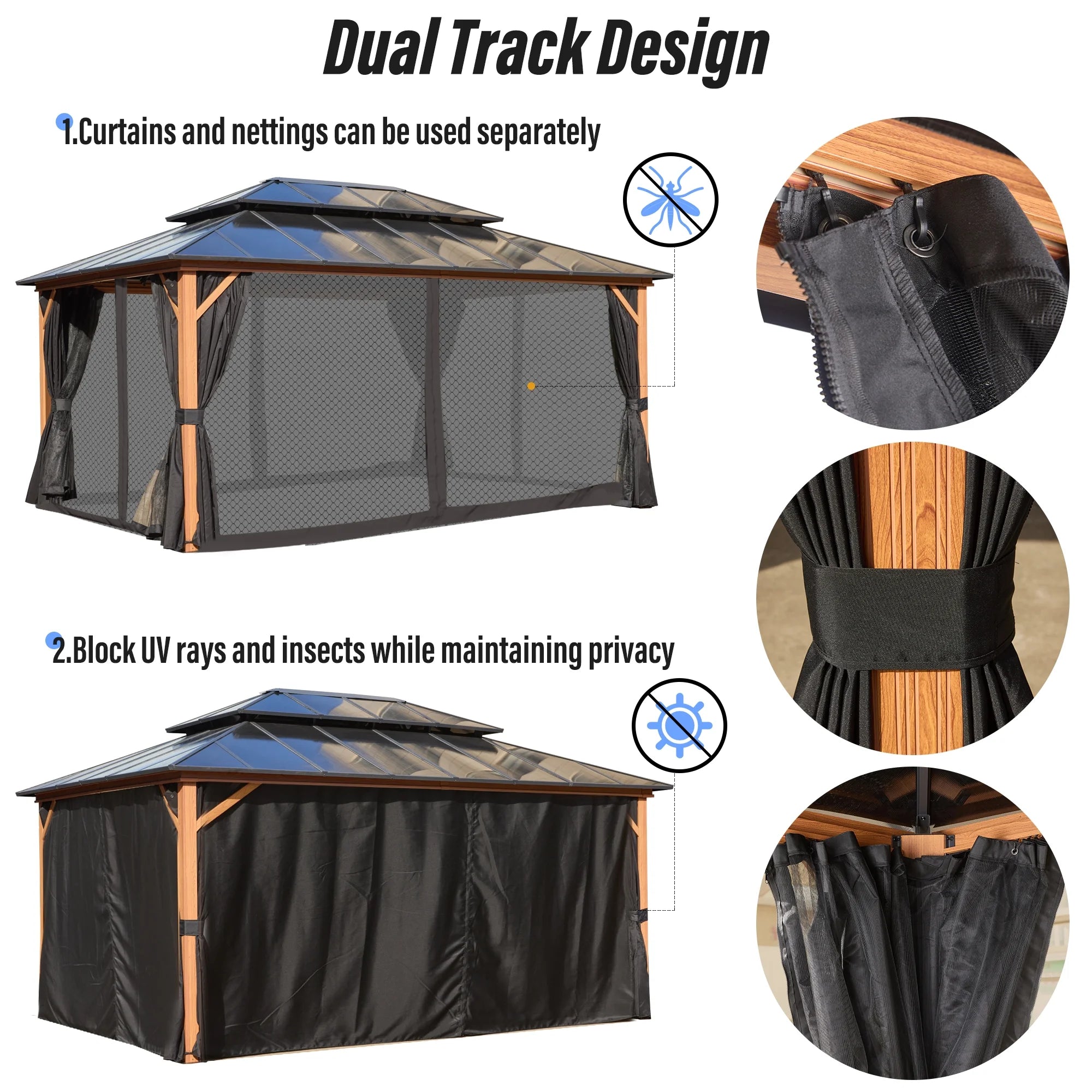 12'x 16' Hardtop Aluminum Gazebo with Double Polycarbonate Roof I146928