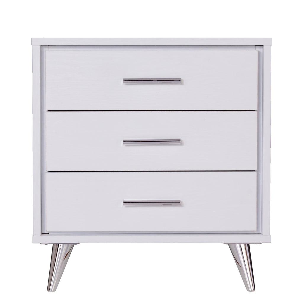 White Chrome Finish Bedside Table with Drawers W67668