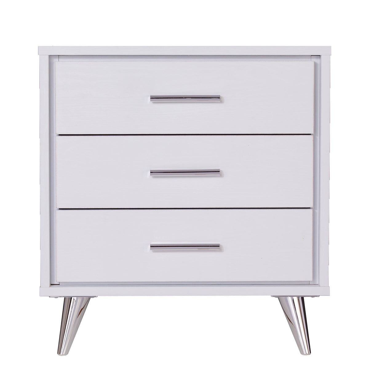 White Chrome Finish Bedside Table with Drawers W67668
