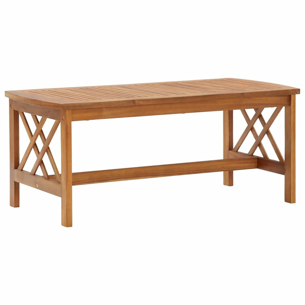 2 Piece Outdoor Sectional Sofa Set with White Cushion and Coffee Side Table Acacia Wood K720347