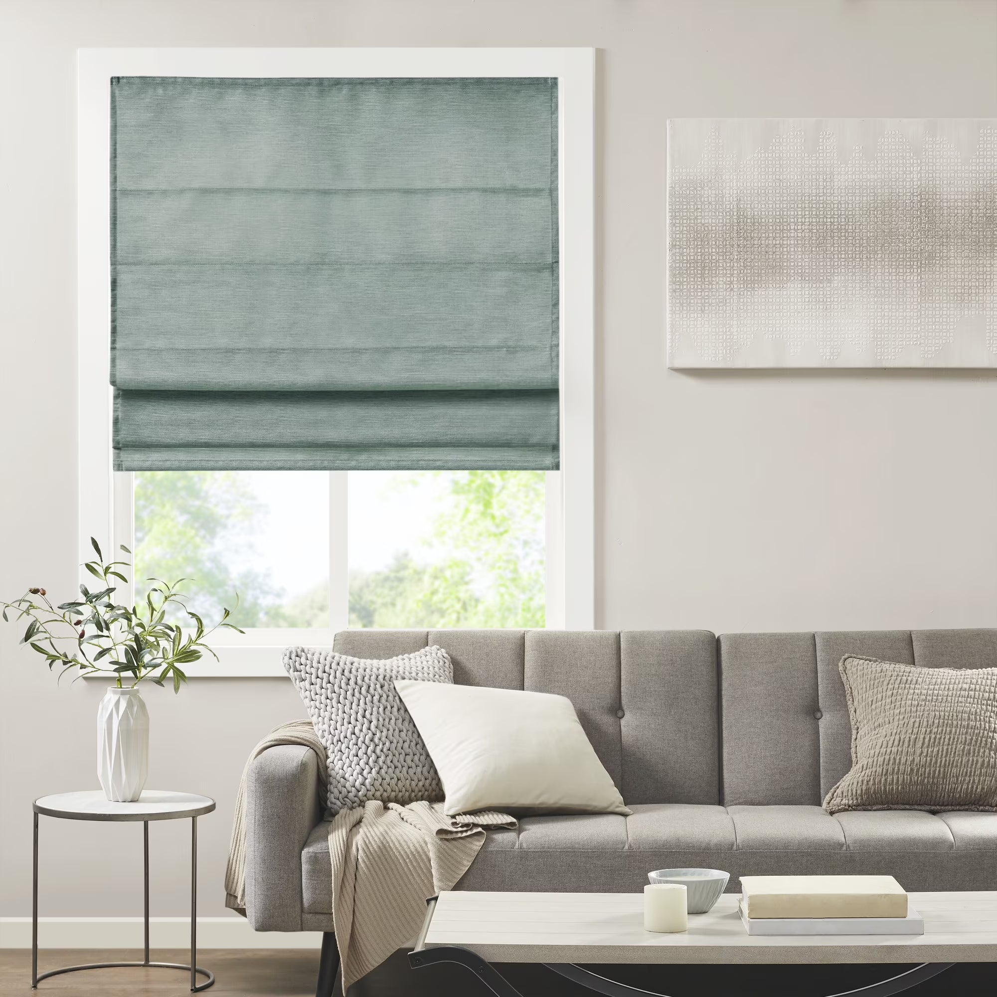 Green Cordless Roman Shade, 35"x64" C1782