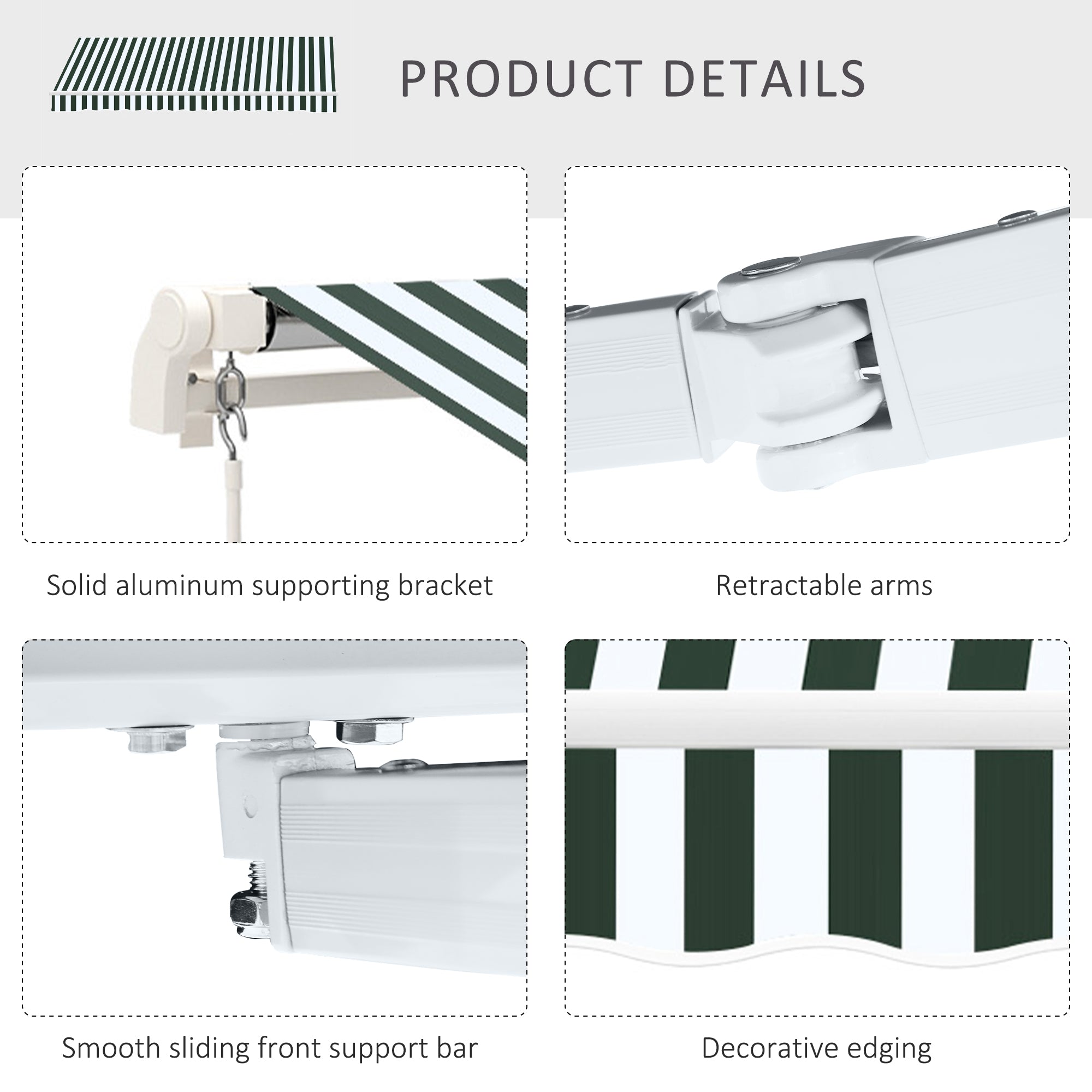 Green White Retractable Patio Awning T883