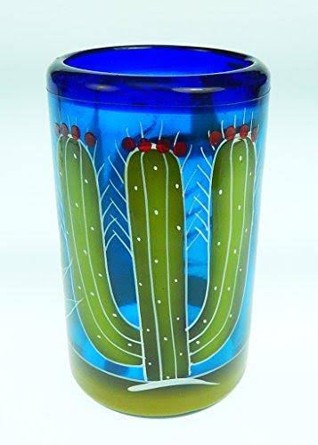 Blue Hand Blown Glasses and Pitcher Set with Display Rack E56240