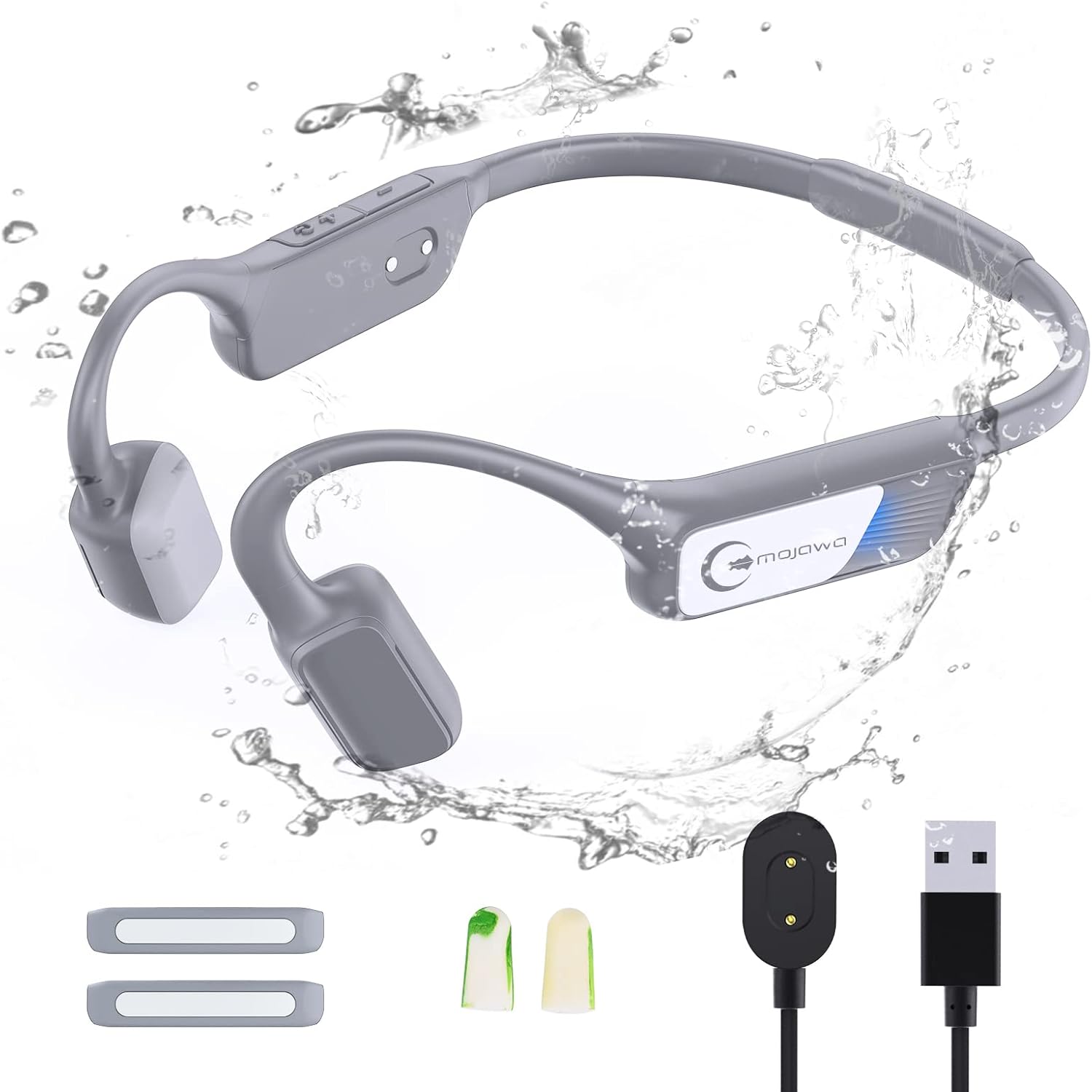 Bone Conduction Wireless Bluetooth Open-Ear Headphones with Mic, IP67 Waterproof Earphones (Grey) F19978
