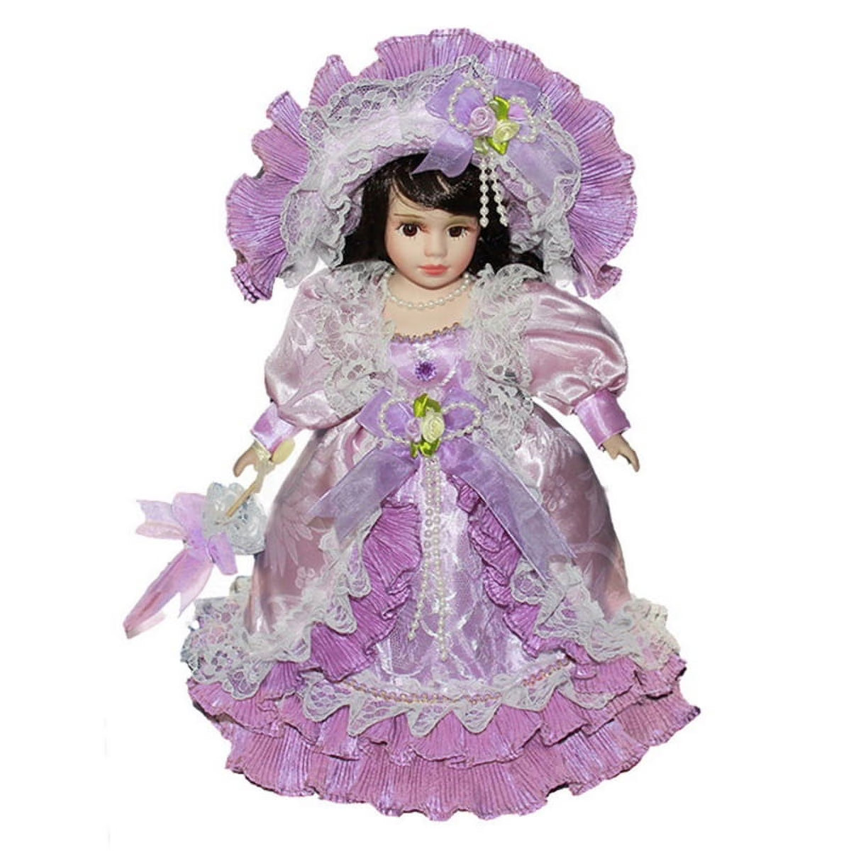 Victorian Porcelain Girl Dolls with Wooden Stand V189313
