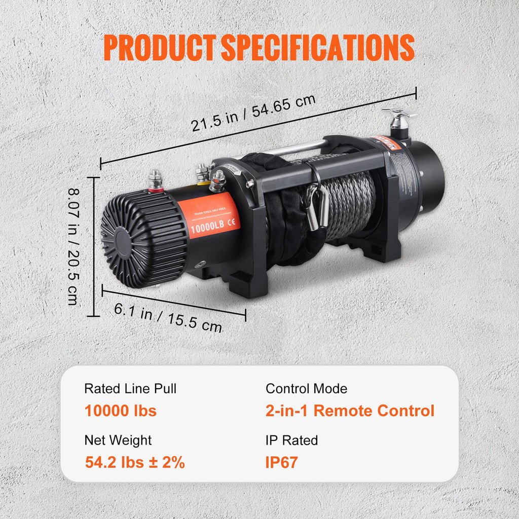 12V 10,000 lb Nylon Rope Winch with Wireless Remote Q1527