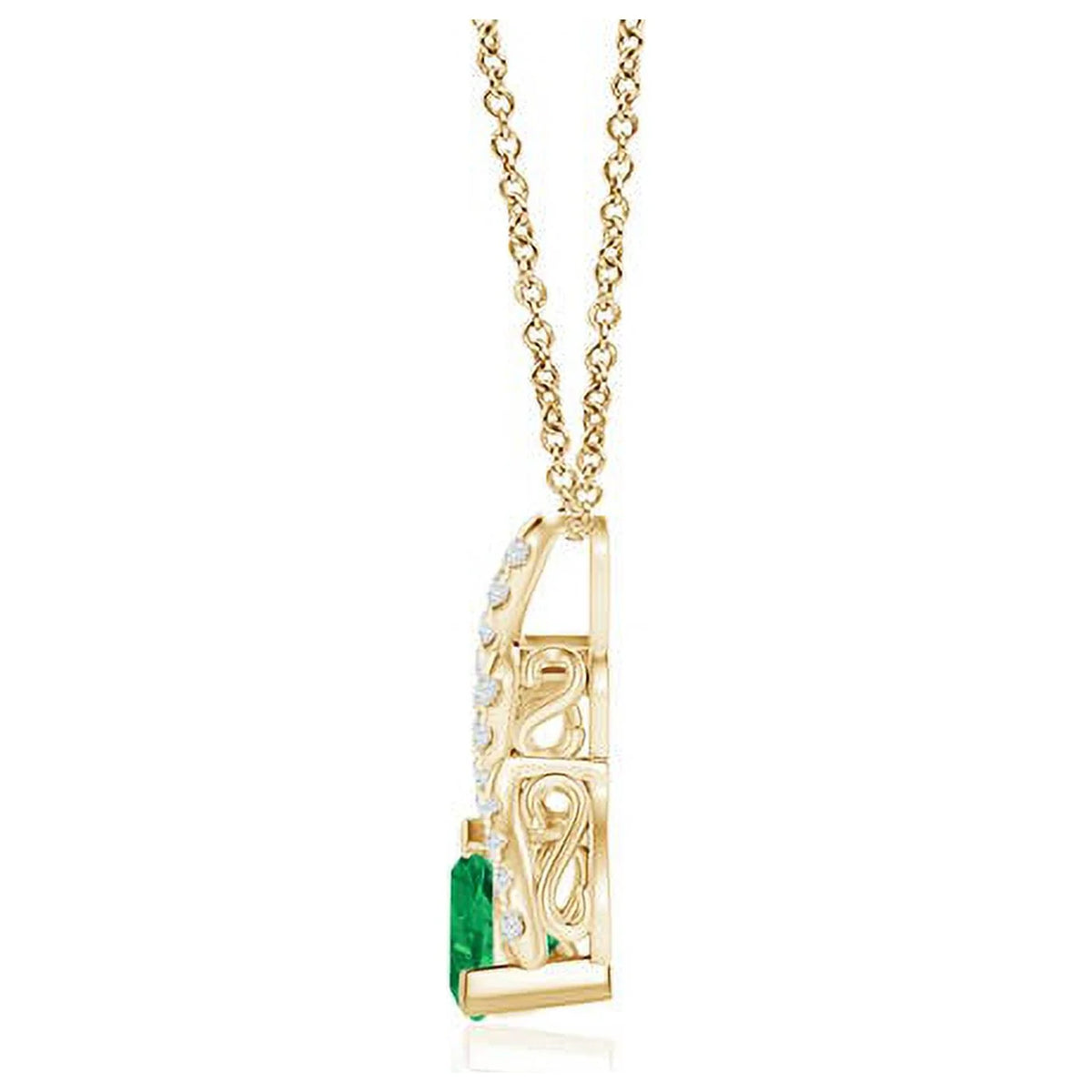 14K Yellow Gold Emerald Diamond Pendant Necklace R60739