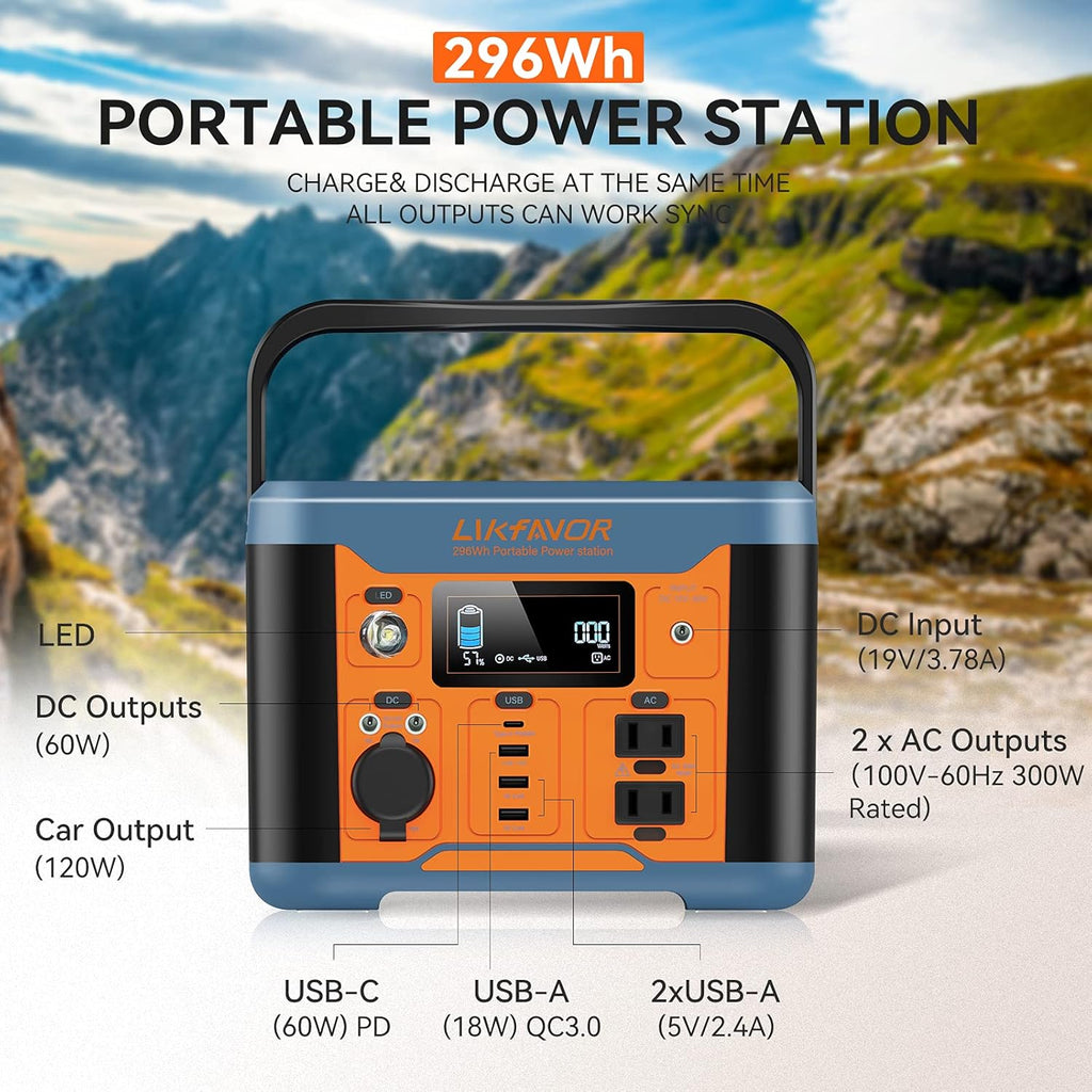 Portable Power Station 300W 296Wh Pure Sine Wave AC Outlet B1968