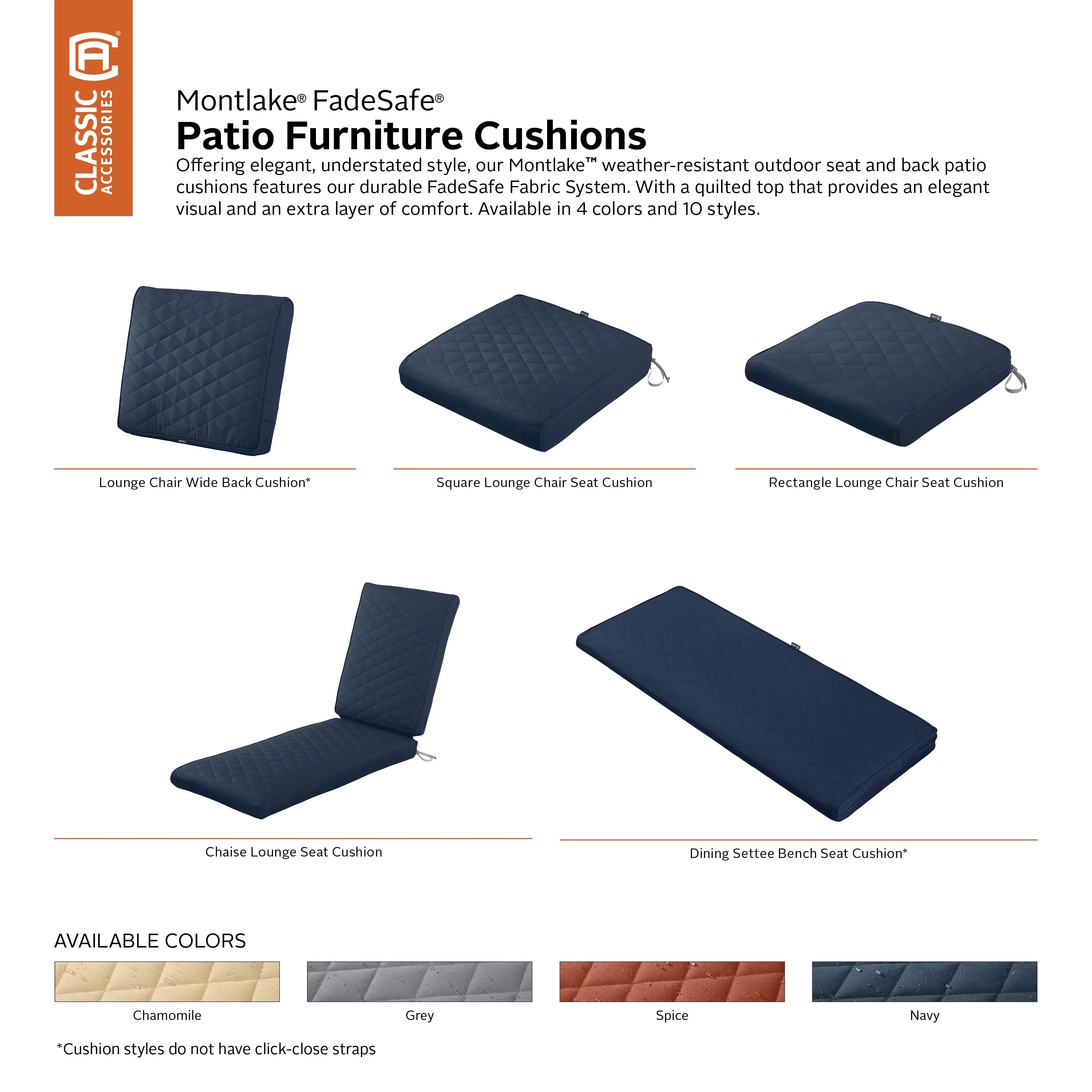 Navy Quilted Patio Bench Cushion, 48 x 18 x 3 inch N87035