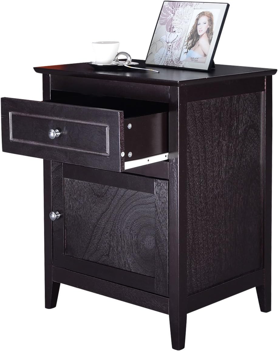 Espresso Wood End Table with Drawer, Pack of 2 H139041