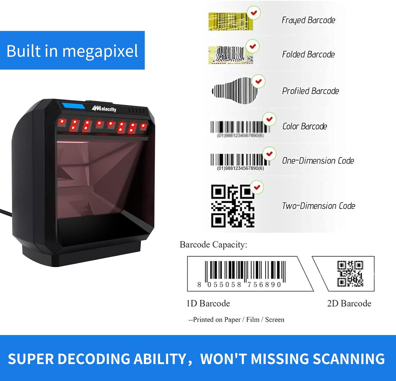 2D Barcode Scanner, Omnidirectional USB Bar Code Reader, Black Pack of 2 C7588