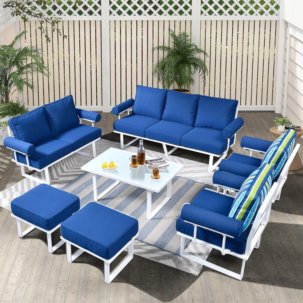 7-piece Outdoor Aluminum Frame Ottoman Sectional Set Striped Grey E33630