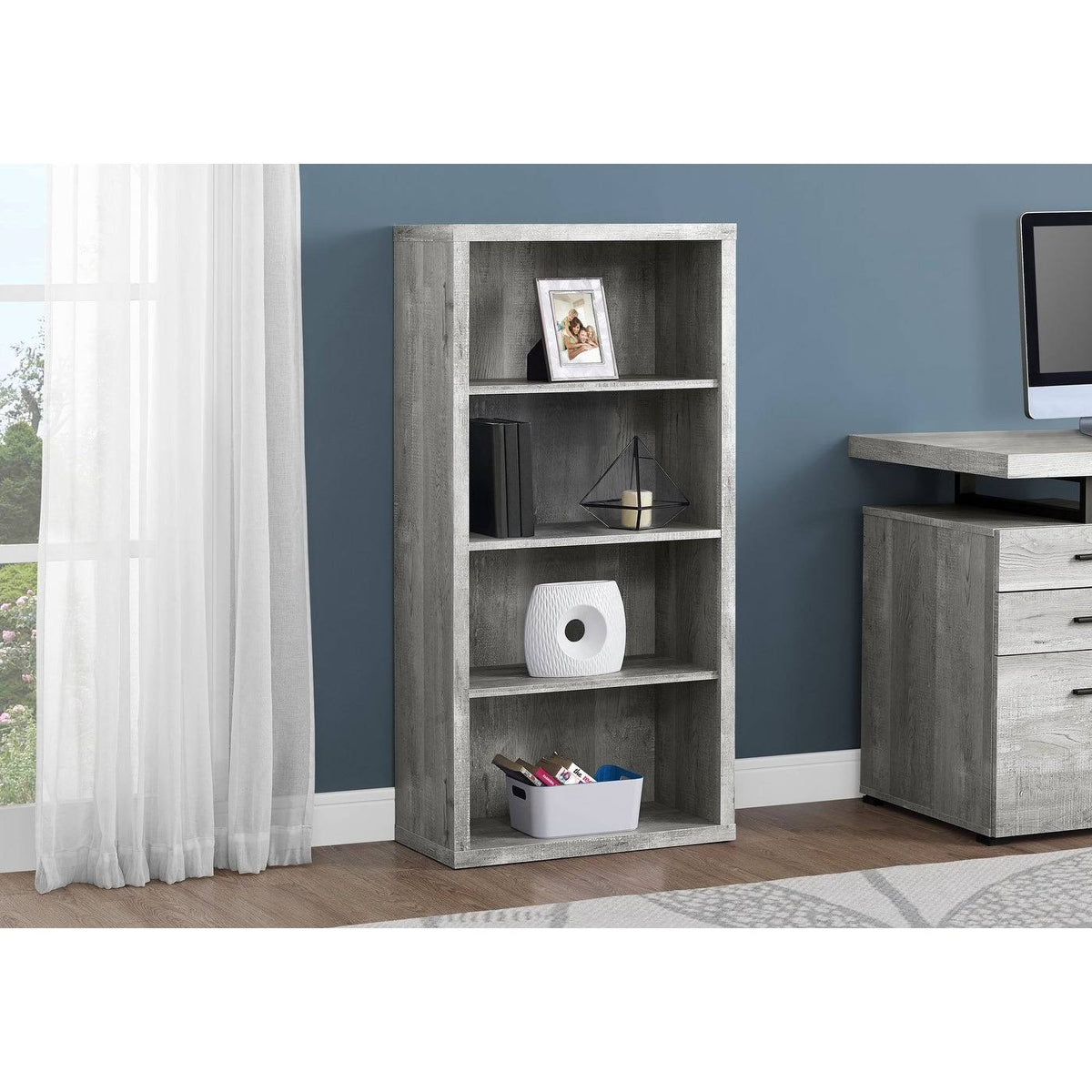 Grey Reclaimed Wood-Look Bookcase with Adjustable Shelves E82539