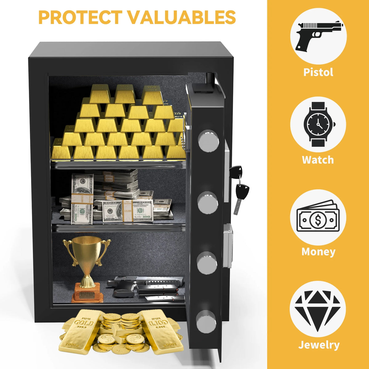 Safe Box with Digital Keypad, Water and Fire Resistant, Adjustable Shelves and LED Lighting A75178