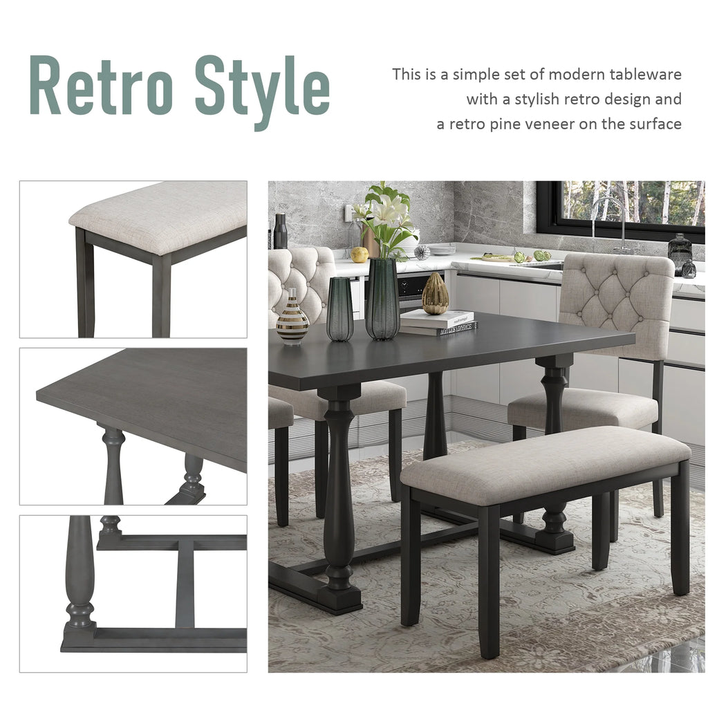 Rectangular Dining Table Set with Bench and 4 Upholstered Chairs T847989