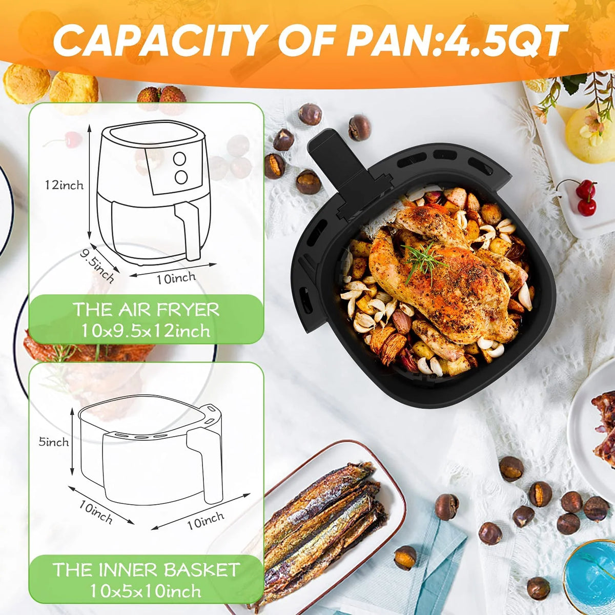 4.5 QT Oilless Air Fryer with Detachable Nonstick Basket V987